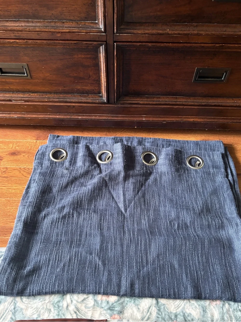 Navy Textured Grommet Curtain Panel